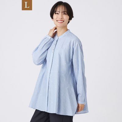＜EVEX BY KRIZIA L (Women/大きいサイズ)＞【Ｌ】【カタログ掲載品】【ウォッシャブル】ストライプジャカードビジューブラウス