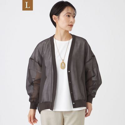 ＜EVEX BY KRIZIA L (Women/大きいサイズ)＞【Ｌ】【ウォッシャブル】オーガンジーシャーディガン