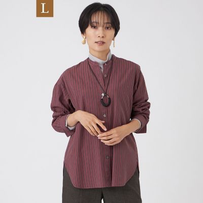 L】【カタログ掲載・ウォッシャブル】バンドカラーストライプシャツ