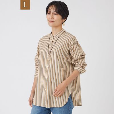 L】【カタログ掲載・ウォッシャブル】バンドカラーストライプシャツ