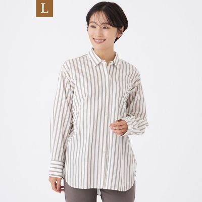 ＜EVEX BY KRIZIA L (Women/大きいサイズ)＞【Ｌ】【カタログ掲載】【ウォッシャブル】ジャカードラメストライプシャツ