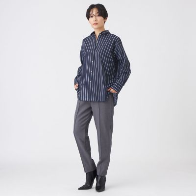 L】【マシンウォッシャブル】コットンライクストライプシャツ | EVEX