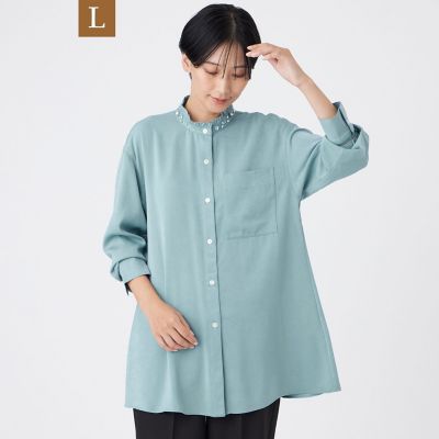 ＜EVEX BY KRIZIA L (Women/大きいサイズ)＞【Ｌ】【カタログ掲載】フィブリルライクサテンビジューシャツ