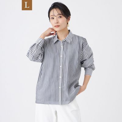 ＜EVEX BY KRIZIA L (Women/大きいサイズ)＞【Ｌ】【カタログ掲載・ウォッシャブル】レイヤードストライプシャツ