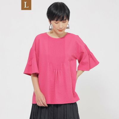 ＜EVEX BY KRIZIA L (Women/大きいサイズ)＞【Ｌ】【カタログ掲載品】【１枚で決まる】【ウォッシャブル】サッカーストレッチフレアブラウス