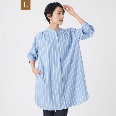 ＜EVEX BY KRIZIA L (Women/大きいサイズ)＞【Ｌ】【カタログ掲載・ウォッシャブル】ハイゲージストライプジャージーチュニックブラウス