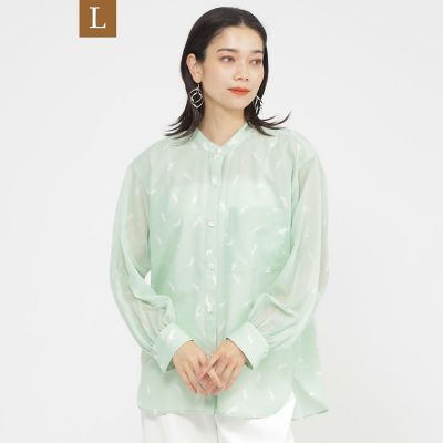 ＜EVEX BY KRIZIA L (Women/大きいサイズ)＞【Ｌ】【１枚できまる】【カタログ掲載品】【ウォッシャブル】クラフトパンサーシアーコンビブラウス