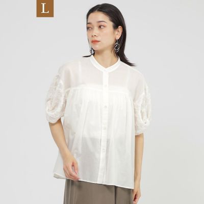 ＜EVEX BY KRIZIA L (Women/大きいサイズ)＞【Ｌ】【ＳＡＮＹＯ　Ｓｔｙｌｅ　ＥＤＩＴＩＯＮ掲載】【ウォッシャブル】タイルジャカードコンビブラウス
