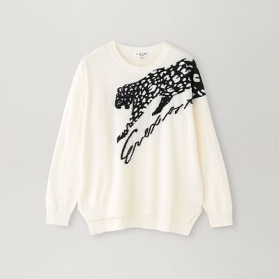 ＜EVEX BY KRIZIA L (Women/大きいサイズ)＞【Ｌ】【カタログ掲載品】【ウォッシャブル】ラメパンサーインターシャニット