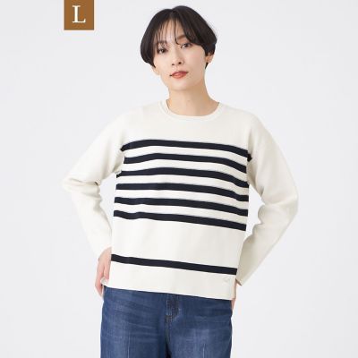 ＜EVEX BY KRIZIA L (Women/大きいサイズ)＞【Ｌ】【マシンウォッシャブル】テックスブリッドボーダーニットプルオーバー