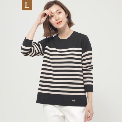 ＜EVEX BY KRIZIA L (Women/大きいサイズ)＞【Ｌ】【ウォッシャブル】ミラノリブボーダーニット