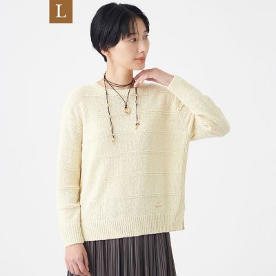 ＜EVEX BY KRIZIA L (Women/大きいサイズ)＞【Ｌ】【カタログ掲載・ウォッシャブル】パターンボーダーラメニットプルオーバー