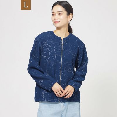 ＜EVEX BY KRIZIA L (Women/大きいサイズ)＞【Ｌ】【ウォッシャブル】ドローイングタックニットブルゾン