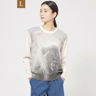 ＜EVEX BY KRIZIA L (Women/大きいサイズ)＞【Ｌ】【ウォッシャブル】ライオンプリントニットプルオーバー