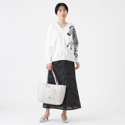 L】【ウォッシャブル】ゼブラインターシャドルマンスリーブニット