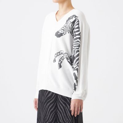 MARK & LONA Queen's Zebra Crew ニット L】【ウォッシャブル】ゼブラインターシャドルマンスリーブニット