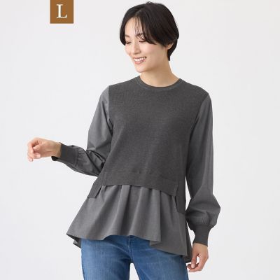 ＜EVEX BY KRIZIA L (Women/大きいサイズ)＞【Ｌ】【ウォッシャブル】シャツコンビニットプルオーバー