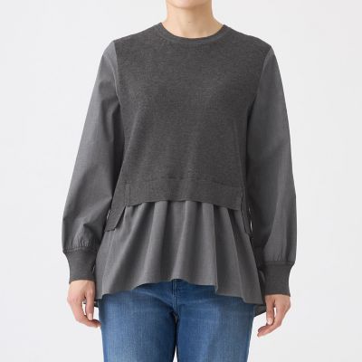L】【ウォッシャブル】シャツコンビニットプルオーバー | EVEX BY
