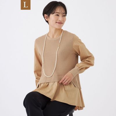 ＜EVEX BY KRIZIA L (Women/大きいサイズ)＞【Ｌ】【カタログ掲載】【ウォッシャブル】ドビーストライプシャツコンビニット