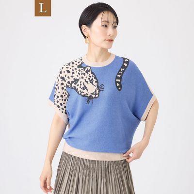 ＜EVEX BY KRIZIA L (Women/大きいサイズ)＞【Ｌ】【カタログ掲載・ウォッシャブル】バイカラーチーターインターシャニットプルオーバー