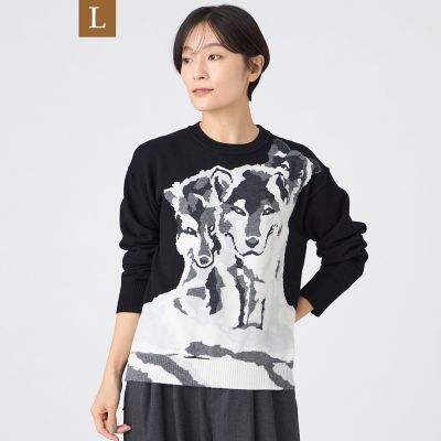 ＜EVEX BY KRIZIA L (Women/大きいサイズ)＞【Ｌ】【カタログ掲載】【ウォッシャブル】ウルフインターシャニットプルオーバー