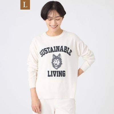 ＜EVEX BY KRIZIA L (Women/大きいサイズ)＞【Ｌ】【ＳＡＮＹＯ　Ｓｔｙｌｅ　ＥＤＩＴＩＯＮ掲載】【ウォッシャブル】ウルフカレッジロゴニットプルオーバー