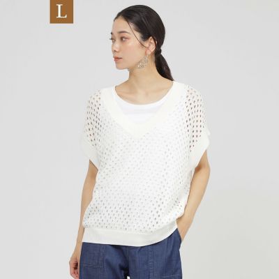 ＜EVEX BY KRIZIA L (Women/大きいサイズ)＞【Ｌ】【ＳＡＮＹＯ　Ｓｔｙｌｅ　ＥＤＩＴＩＯＮ掲載】【ウォッシャブル】アイレットメッシュレイヤードニット