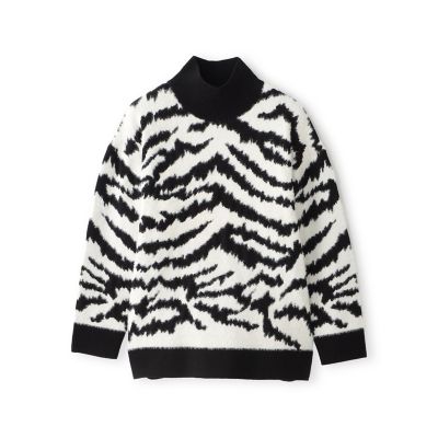 ＜EVEX BY KRIZIA L (Women/大きいサイズ)＞【Ｌ】【カタログ掲載】フェザーヤーンゼブラニットプルオーバー