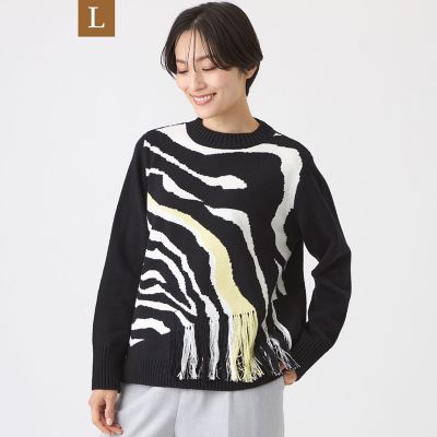 ＜EVEX BY KRIZIA L (Women/大きいサイズ)＞【Ｌ】【ウォッシャブル】ウェーブゼブラインターシャニットプルオーバー