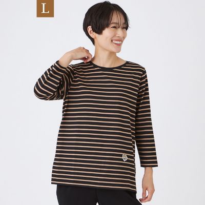 ＜EVEX BY KRIZIA L (Women/大きいサイズ)＞【Ｌ】【ウォッシャブル】タイガーパッチボーダーカットソー