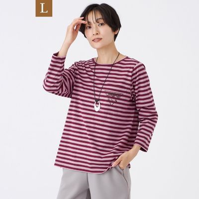＜EVEX BY KRIZIA L (Women/大きいサイズ)＞【Ｌ】【接触冷感】【マシンウォッシャブル】エンブロイダリーボーダーカットソー