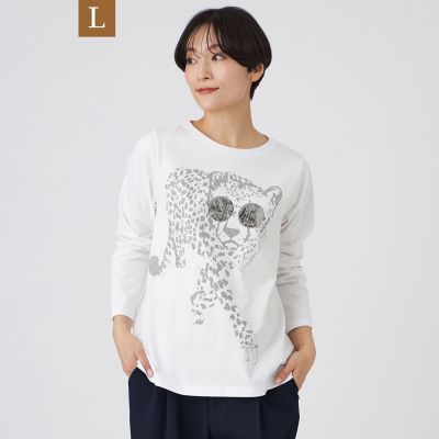＜EVEX BY KRIZIA L (Women/大きいサイズ)＞【Ｌ】【ウォッシャブル】グラスパンサープリントカットソー