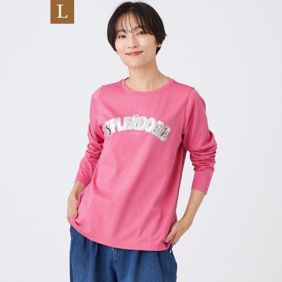 ＜EVEX BY KRIZIA L (Women/大きいサイズ)＞【Ｌ】【カタログ掲載品】【ウォッシャブル】スパンコールロゴプルオーバーカットソー