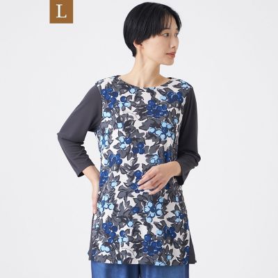 ＜EVEX BY KRIZIA L (Women/大きいサイズ)＞【Ｌ】【接触冷感・マシンウォッシャブル】グレーププリントチュニックカットソー