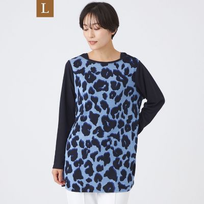 ＜EVEX BY KRIZIA L (Women/大きいサイズ)＞【Ｌ】【ウォッシャブル】ジオメトリックパンサーチュニックカットソー