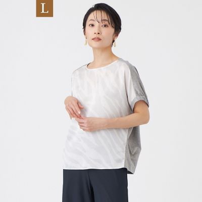 ＜EVEX BY KRIZIA L (Women/大きいサイズ)＞【Ｌ】【カタログ掲載・ウォッシャブル】ゼブラプリントコンビフレンチスリーブカットソー