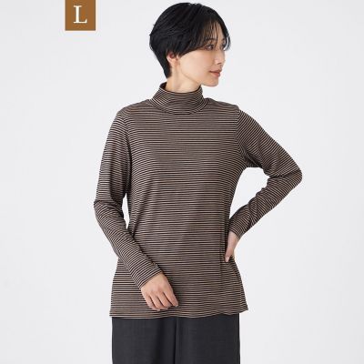 ＜EVEX BY KRIZIA L (Women/大きいサイズ)＞【Ｌ】【ウォッシャブル】ハーフミラノリブボーダーハイネックプルオーバー