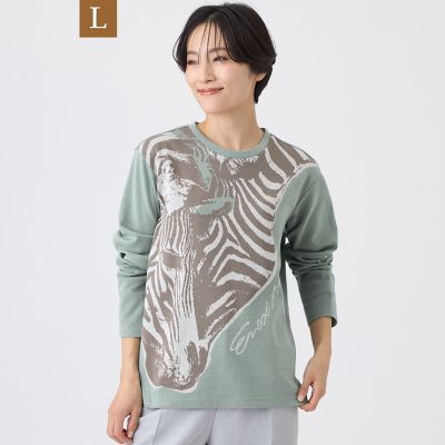 ＜EVEX BY KRIZIA L (Women/大きいサイズ)＞【Ｌ】【ウォッシャブル】ツインゼブラジャカードカットソー