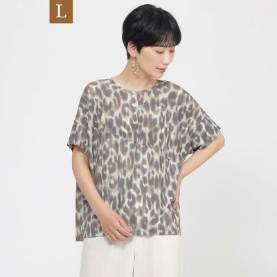 ＜EVEX BY KRIZIA L (Women/大きいサイズ)＞【Ｌ】【接触冷感】【ウォシャブル】クールレオパードカットソー