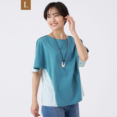 EVEX BY KRIZIA L (Women/大きいサイズ)/エヴェックス バイ クリツィアＬ 【Ｌ】【マシンウォッシャブル】ストライプジャカードコンビカットソー