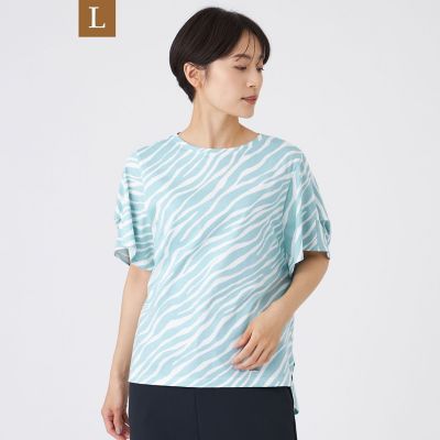 ＜EVEX BY KRIZIA L (Women/大きいサイズ)＞【Ｌ】【ウォッシャブル】フローゼブラグリッタープリントカットソー