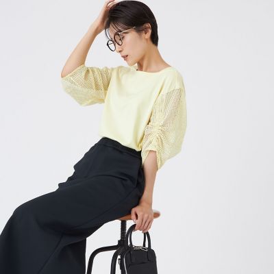＜EVEX BY KRIZIA L (Women/大きいサイズ)＞【Ｌ】【ウォッシャブル】メッシュコンビカットソー
