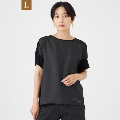 L】【ウォッシャブル】シルキーツイルコンビカットソー | EVEX BY