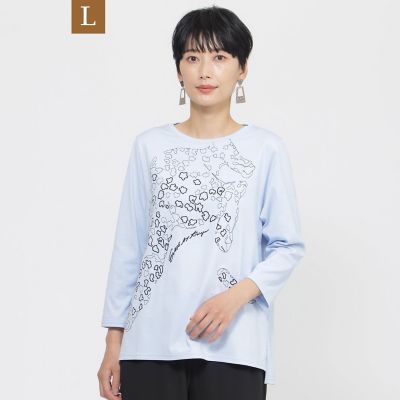 ＜EVEX BY KRIZIA L (Women/大きいサイズ)＞【Ｌ】【ＷＥＢ・一部店舗限定】【接触冷感】【ウォシャブル】パンサーエンブロイダリー七分袖カットソー
