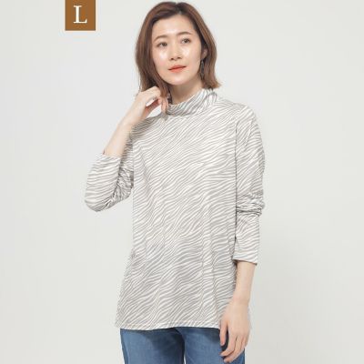 ＜EVEX BY KRIZIA L (Women/大きいサイズ)＞【Ｌ】【ウォッシャブル】ゼブラプリントハイネックカットソー