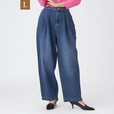 ＜EVEX BY KRIZIA L (Women/大きいサイズ)＞【Ｌ】【カタログ掲載品】【マシンウォッシャブル】パンチングデニムコンビタックバレルパンツ