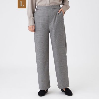 ＜EVEX BY KRIZIA L (Women/大きいサイズ)＞【Ｌ】【カタログ掲載】【ウォッシャブル】ラメグレンチェックブラッシュドストレートパンツ