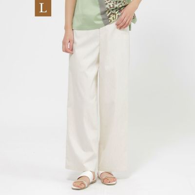 ＜EVEX BY KRIZIA L (Women/大きいサイズ)＞【Ｌ】【カタログ掲載品】【ウォッシャブル】コットン麻ブレンドストレッチワイドストレートパンツ
