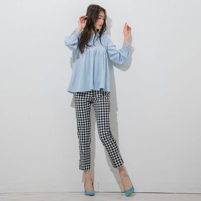 プチパール付きスリットギンガムパンツ | QUEENS COURT（Women