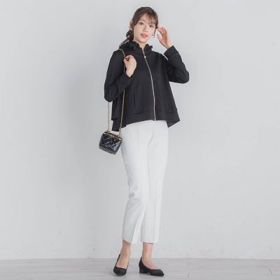 リボンモチーフ付きテーパードパンツ≪洗濯機で洗える≫